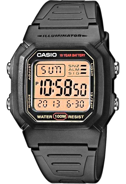 Zegarek męski Casio W-800HG-9AVDF CA0264 czarny pasek, wodoszczelność 100 m kolor —