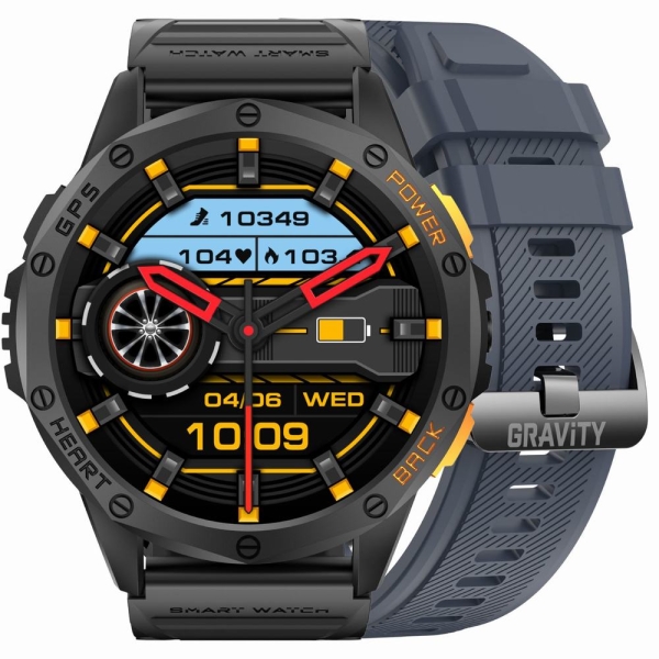 Smartwatch Męski GRAVITY GPS GT24-1 Czarny Pasek Silikonowy + Granatowy Pasek Silikonowy kolor —