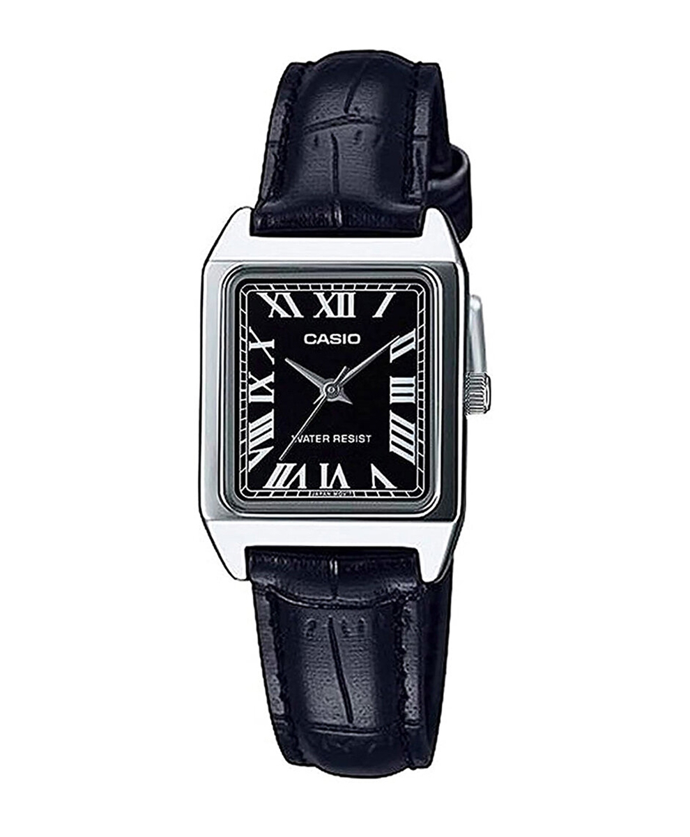 Zegarek damski Casio LTP-V007L-1B CA0147 skórzany pasek, czarna tarcza