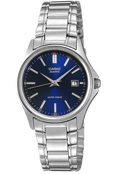 Zegarek damski Casio LTP-1183A-2ADF CA0493 stalowa bransoleta, niebieska tarcza kolor —