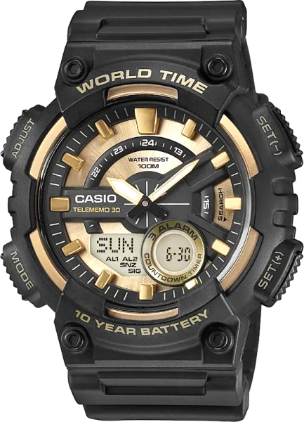 Zegarek męski Casio AEQ-110BW-9AVDF CA0521 czarny pasek żywiczny, wodoszczelność 100 m kolor —