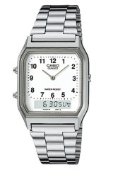 Zegarek damski Casio AQ-230A-7BMQ CA0076 stalowa bransoleta, biała tarcza kolor —